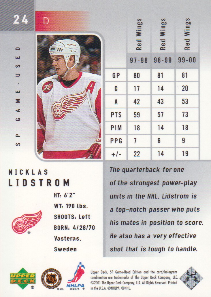 2000-01 SP Game Used #24 Nicklas Lidstrom back image