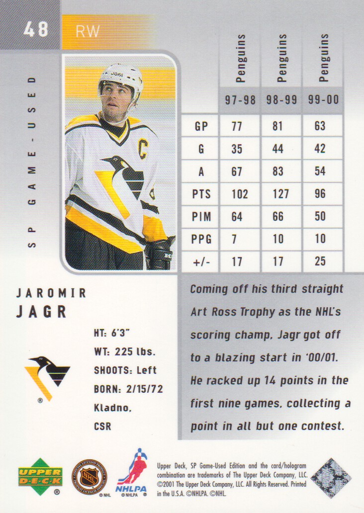 2000-01 SP Game Used #48 Jaromir Jagr back image