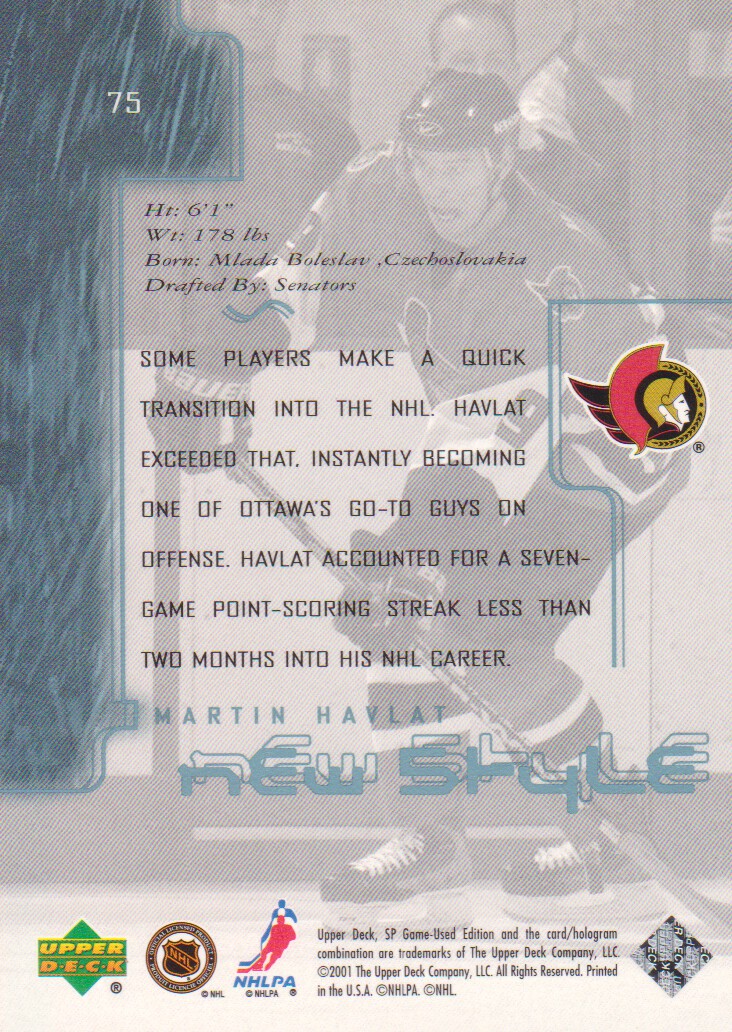 2000-01 SP Game Used #75 Martin Havlat RC back image