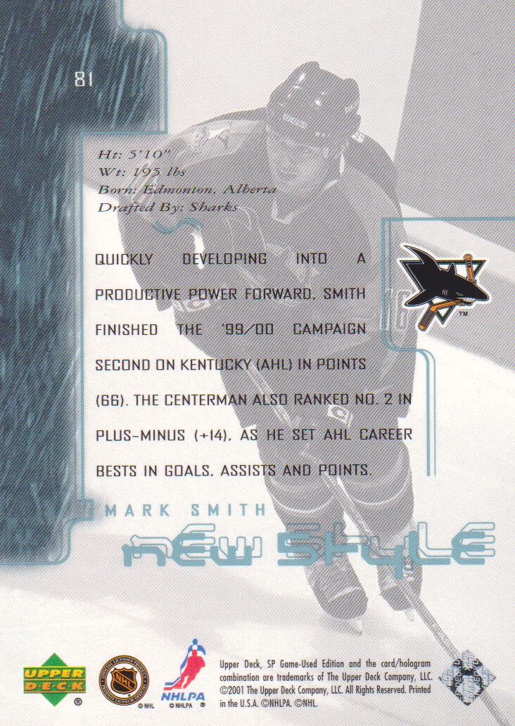 2000-01 SP Game Used #81 Mark Smith RC back image