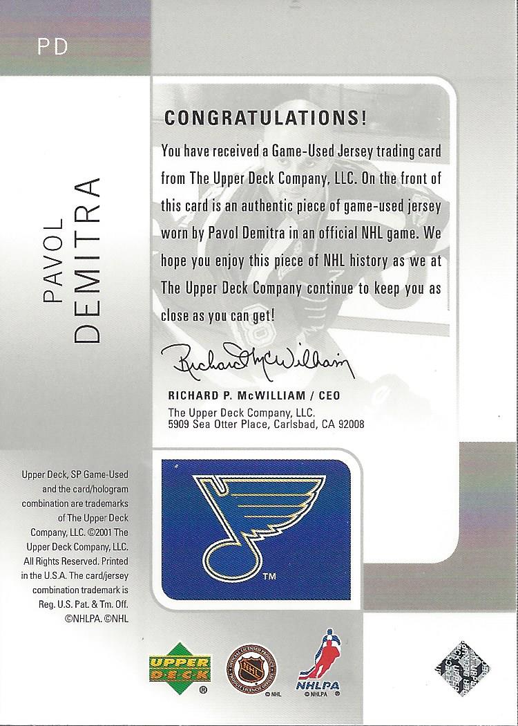 2000-01 SP Game Used Tools of the Game #PD Pavol Demitra back image