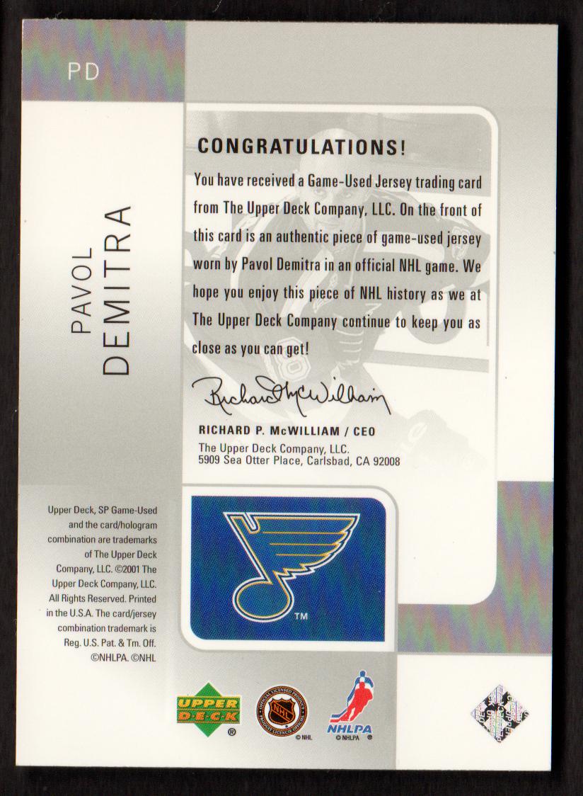 2000-01 SP Game Used Tools of the Game #PD Pavol Demitra back image