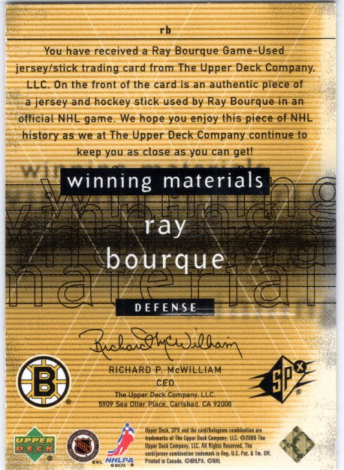 2000-01 SPx Winning Materials #RB Ray Bourque back image