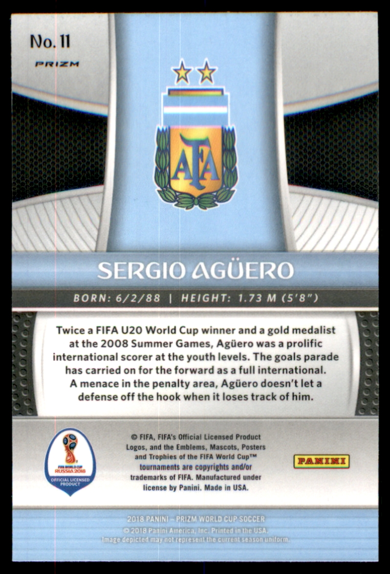 2018 Panini Prizm World Cup Prizms Red and Blue Wave #11 Sergio Aguero back image
