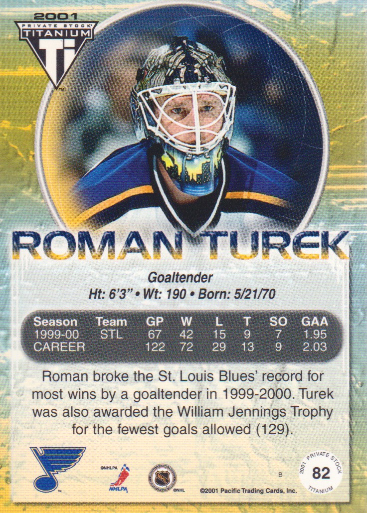 2000-01 Titanium #82 Roman Turek back image