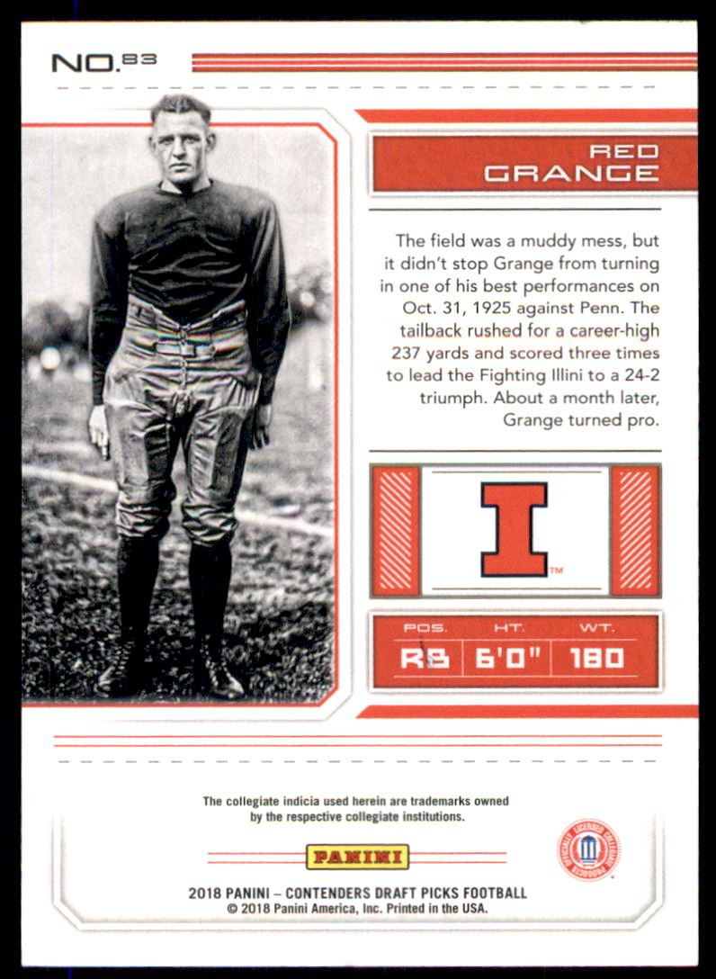 2018 Panini Contenders Draft Picks Bowl Ticket #83 Red Grange