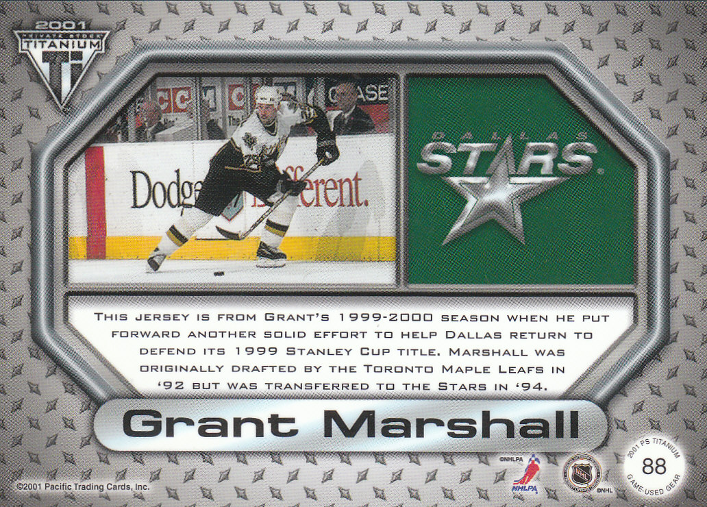 2000-01 Titanium Game Gear Patches #88 Grant Marshall/400 back image