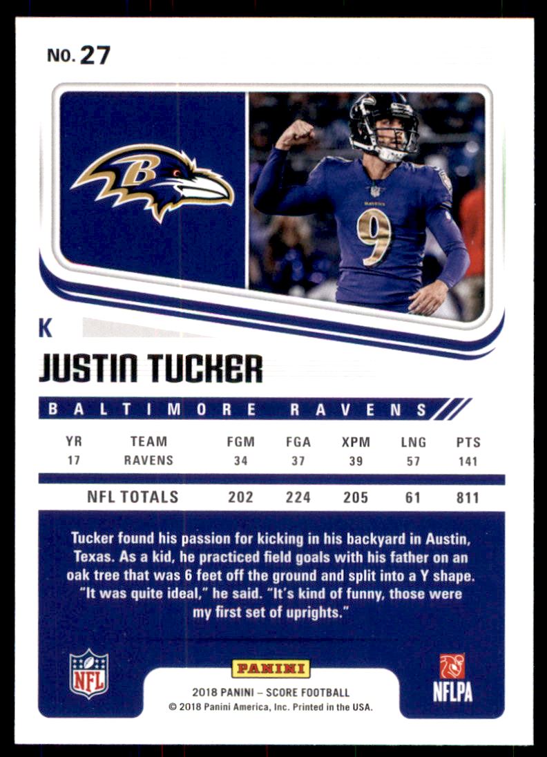 2018 Score Baltimore Ravens Football Card #27 Justin Tucker  eBay