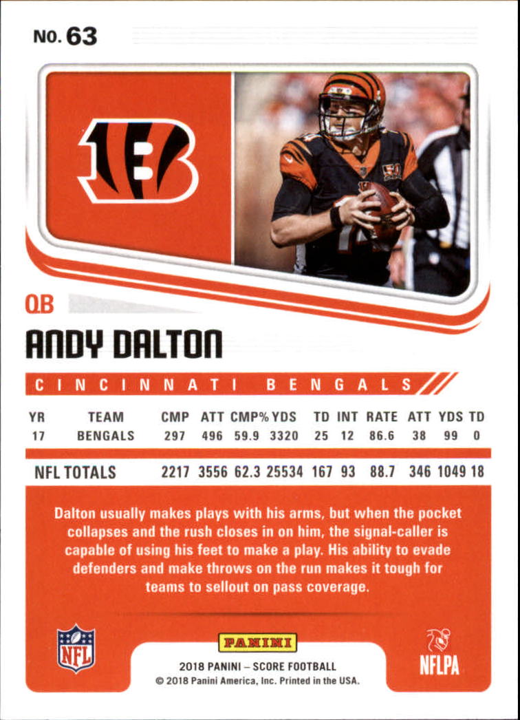 2018 Score #63 Andy Dalton back image