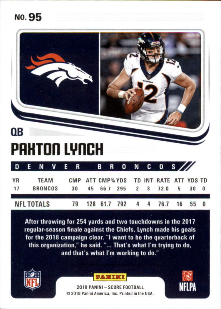 2018 Score #95 Paxton Lynch back image