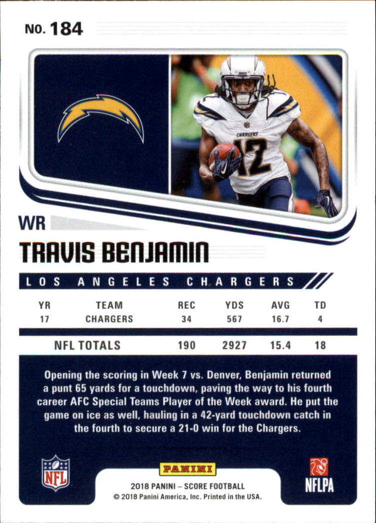 2018 Score #184 Travis Benjamin back image