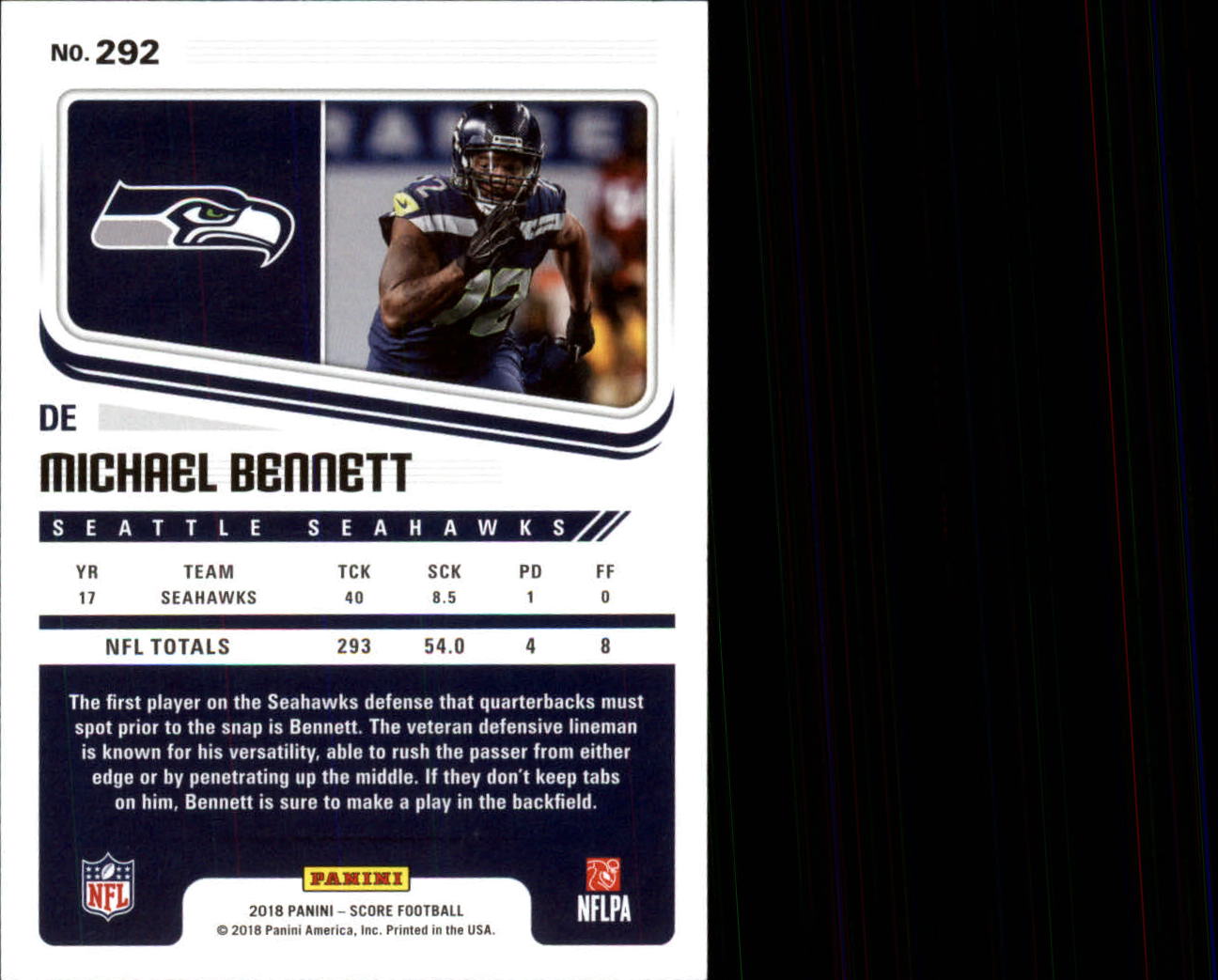 2018 Score #292 Michael Bennett back image