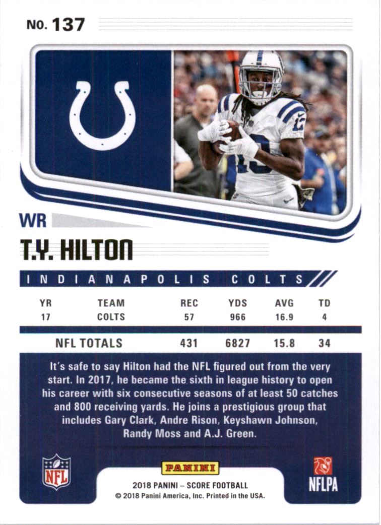2018 Score First Down #137 T.Y. Hilton back image
