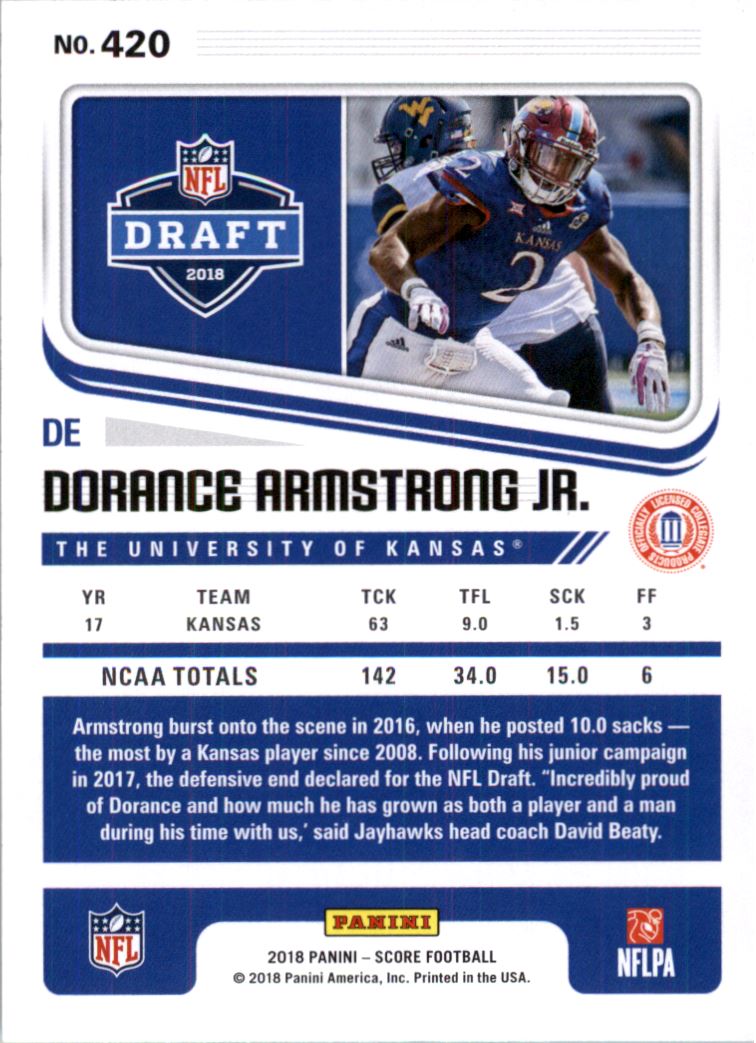 2018 Score Gold Zone #420 Dorance Armstrong Jr. back image