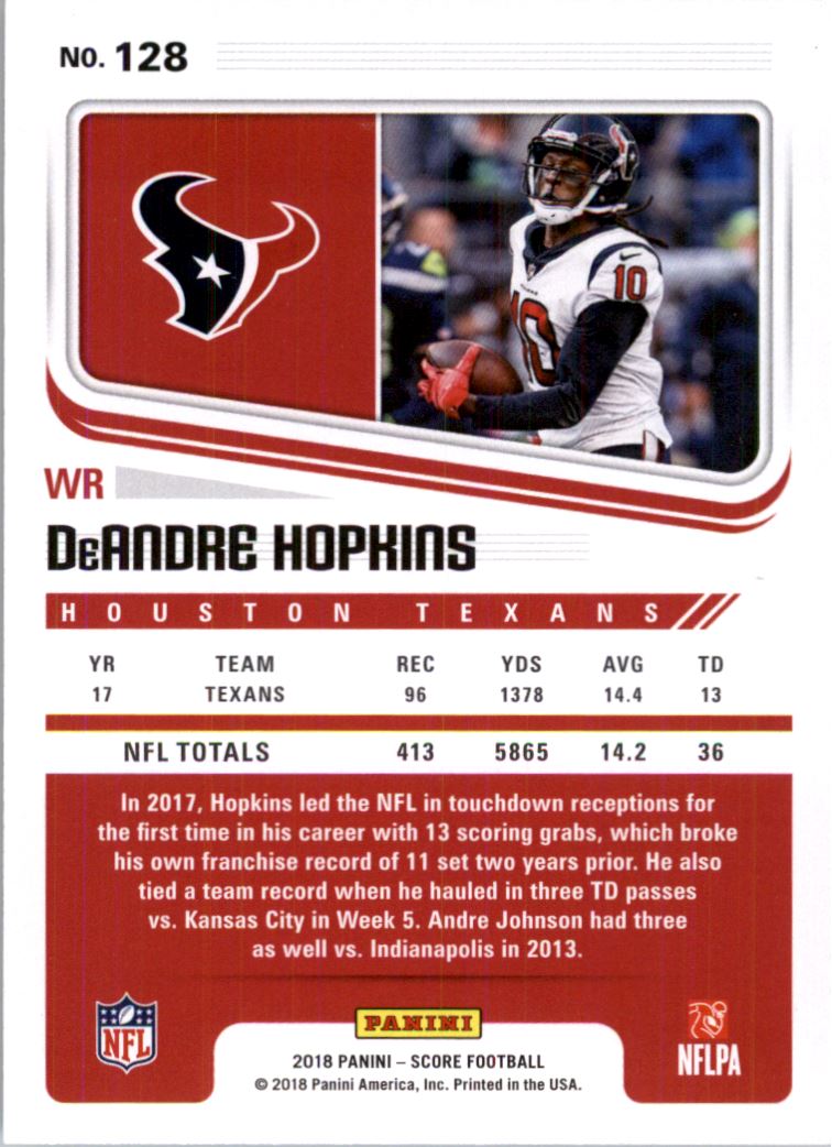 2018 Score Red Zone #128 DeAndre Hopkins back image