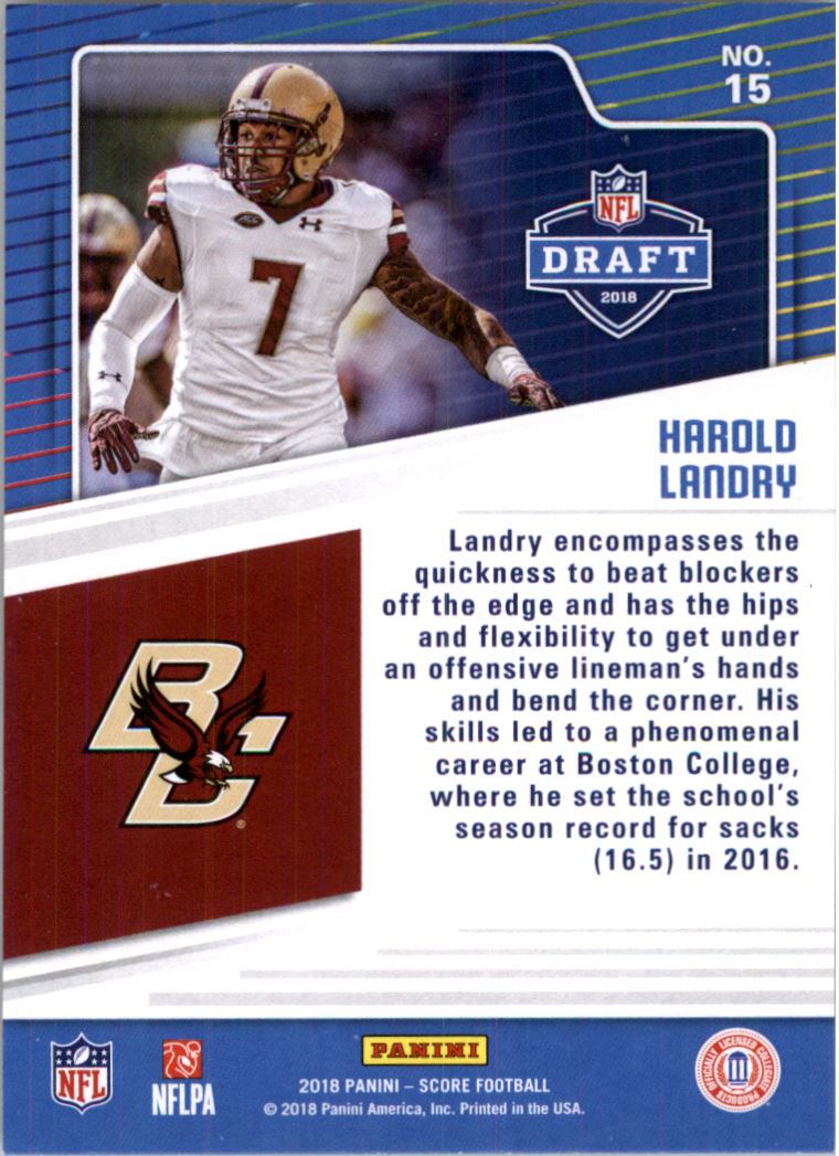 2018 Score NFL Draft #15 Harold Landry back image