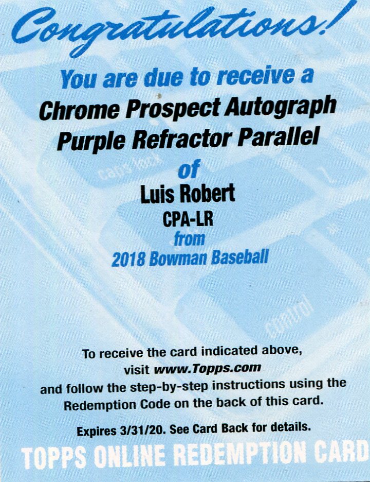 2018 Bowman Chrome Prospect Autographs Purple Refractors #CPALR Luis Robert