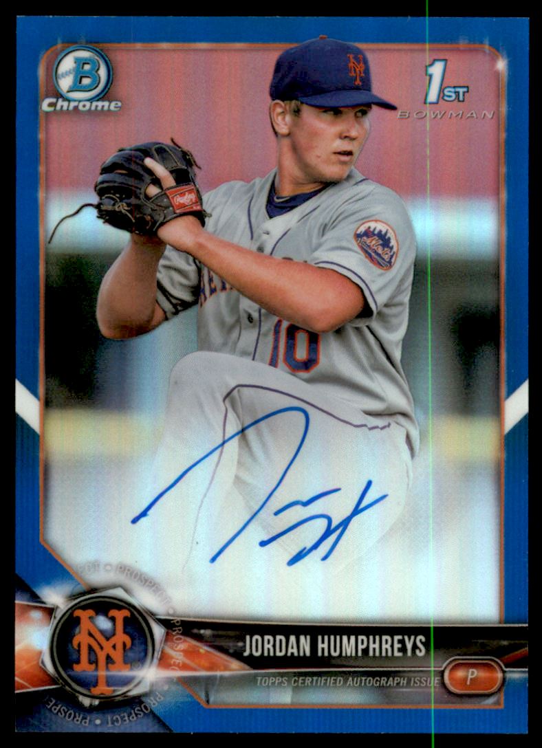 2018 Bowman Chrome Prospect Autographs Blue Refractors #CPAJH Jordan Humphreys