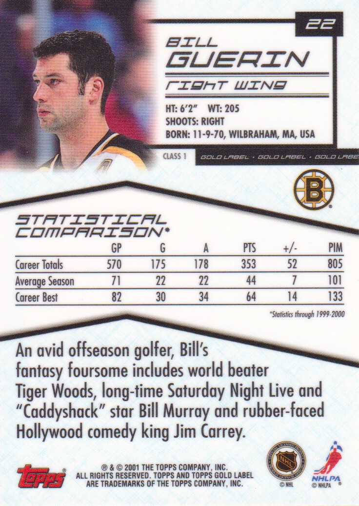2000-01 Topps Gold Label Class 1 #22 Bill Guerin back image