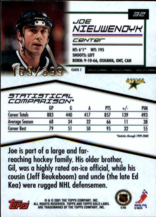 2000-01 Topps Gold Label Class 1 Gold #32 Joe Nieuwendyk