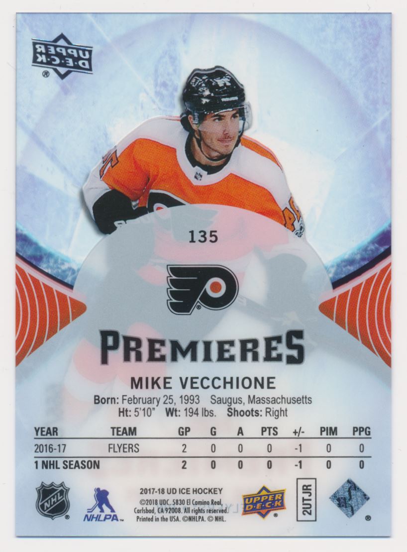2017-18 Upper Deck Ice #135 Mike Vecchione/999 RC back image