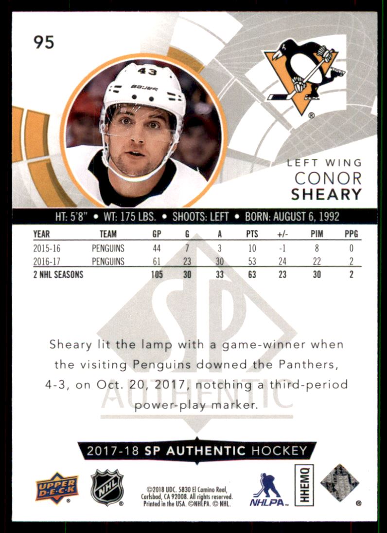 2017-18 SP Authentic #95 Conor Sheary back image