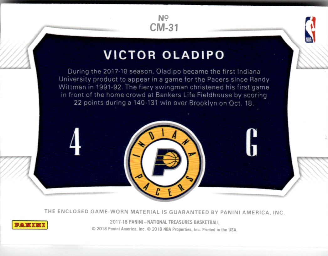 2017-18 Panini National Treasures Colossal Materials #31 Victor Oladipo/49