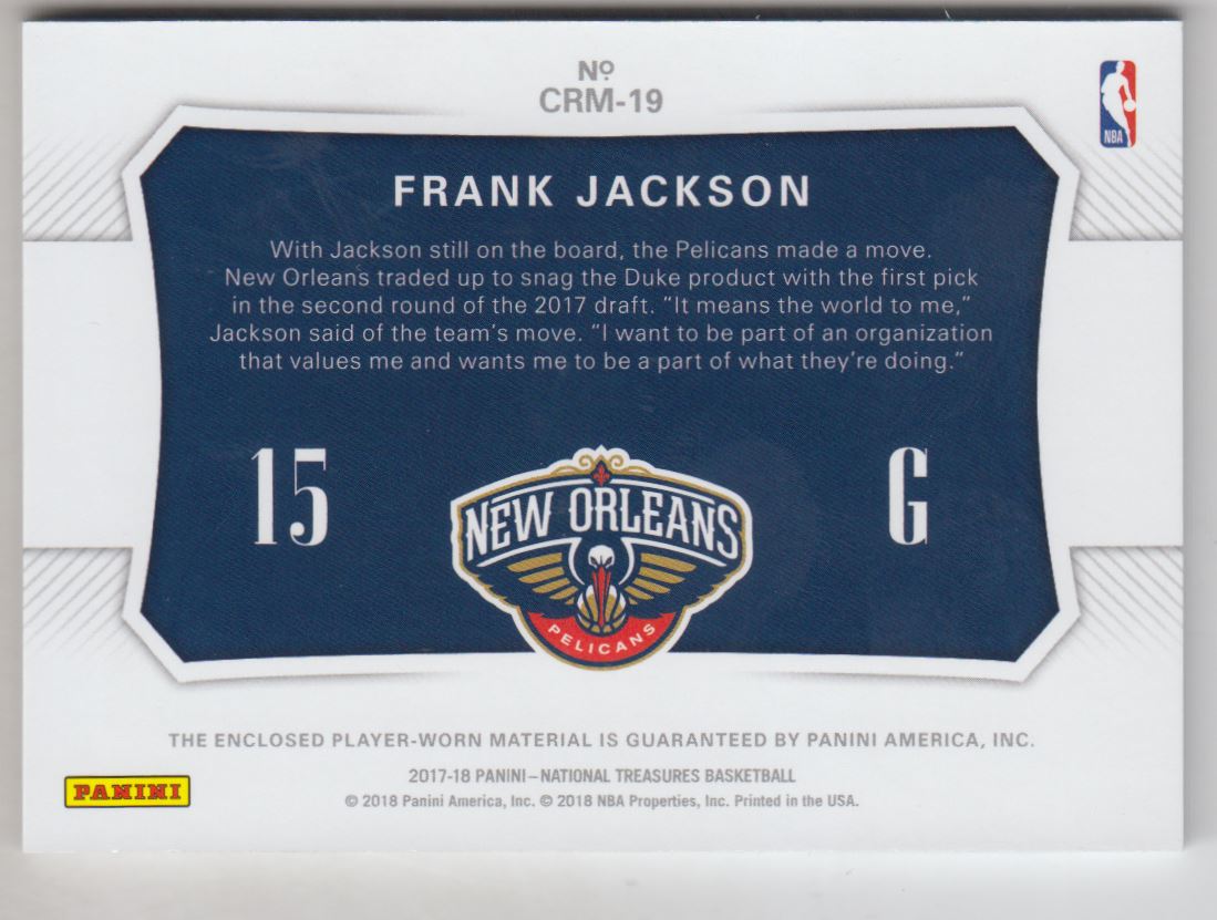 2017-18 Panini National Treasures Colossal Rookie Materials #19 Frank Jackson