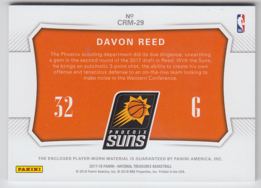 2017-18 Panini National Treasures Colossal Rookie Materials #29 Davon Reed