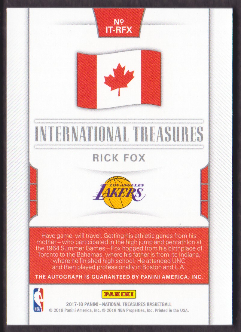 2017-18 Panini National Treasures International Treasures Autographs Bronze #13 Rick Fox back image
