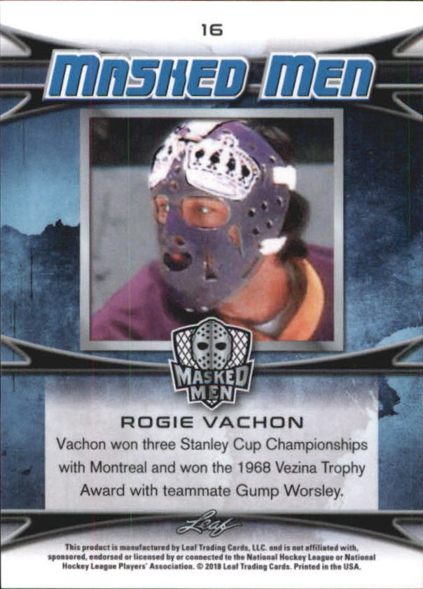 2017-18 Leaf Masked Men #16 Rogie Vachon back image