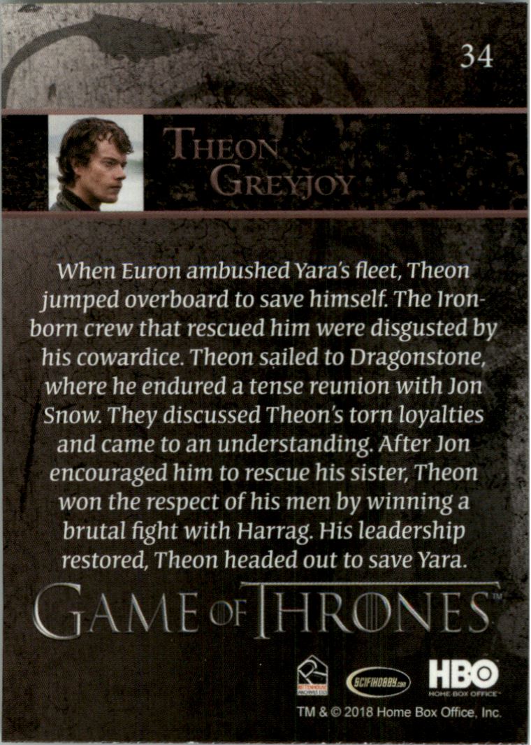 2018 Rittenhouse Game of Thrones Season Seven #34 Theon Greyjoy back image