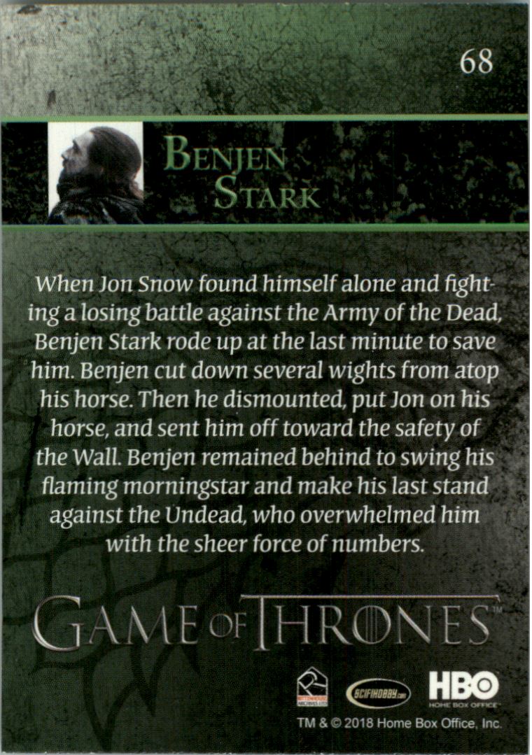 2018 Rittenhouse Game of Thrones Season Seven #68 Benjen Stark back image
