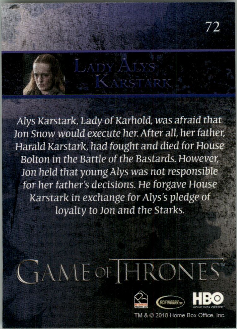 2018 Rittenhouse Game of Thrones Season Seven #72 Lady Alys Karstark back image
