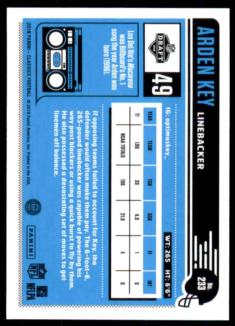 2018 Classics Blue Back #233 Arden Key back image