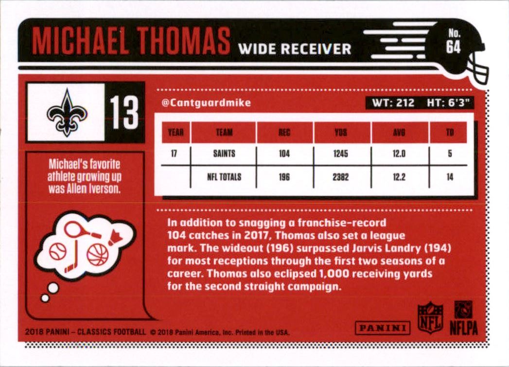 2018 Classics Red Back #64 Michael Thomas back image