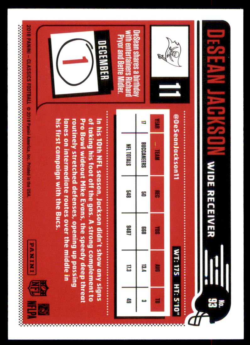 2018 Classics Red Back #93 DeSean Jackson back image