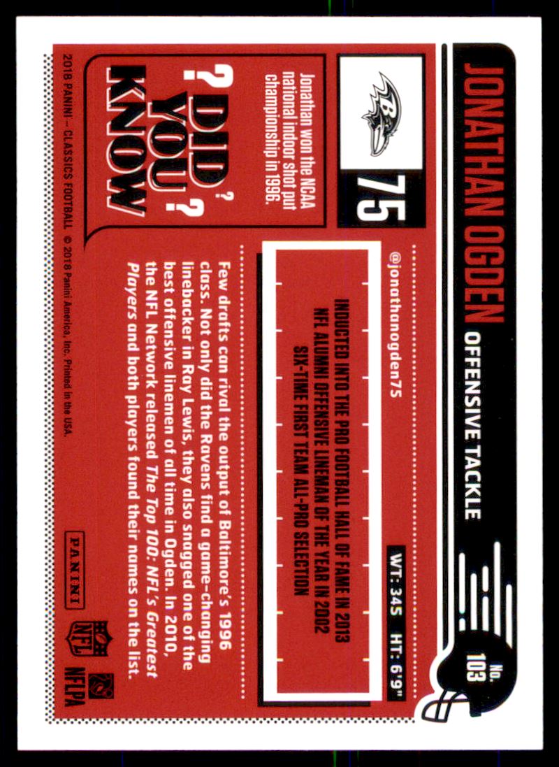 2018 Classics Red Back #103 Jonathan Ogden back image