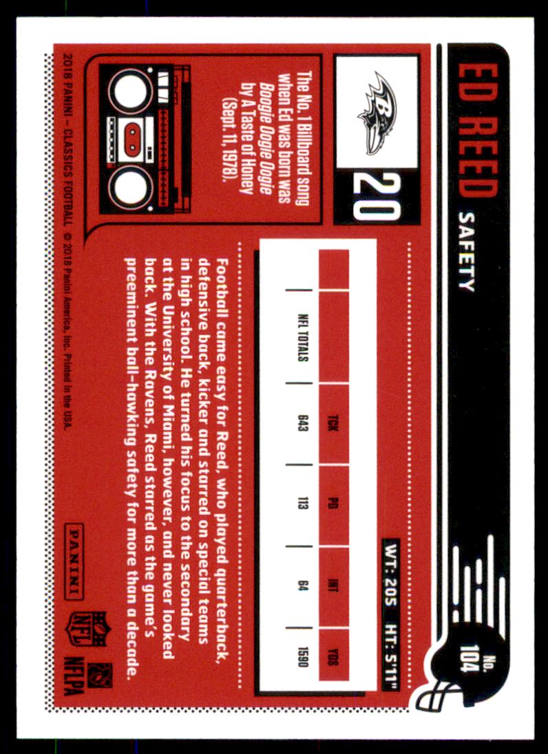 2018 Classics Red Back #104 Ed Reed back image