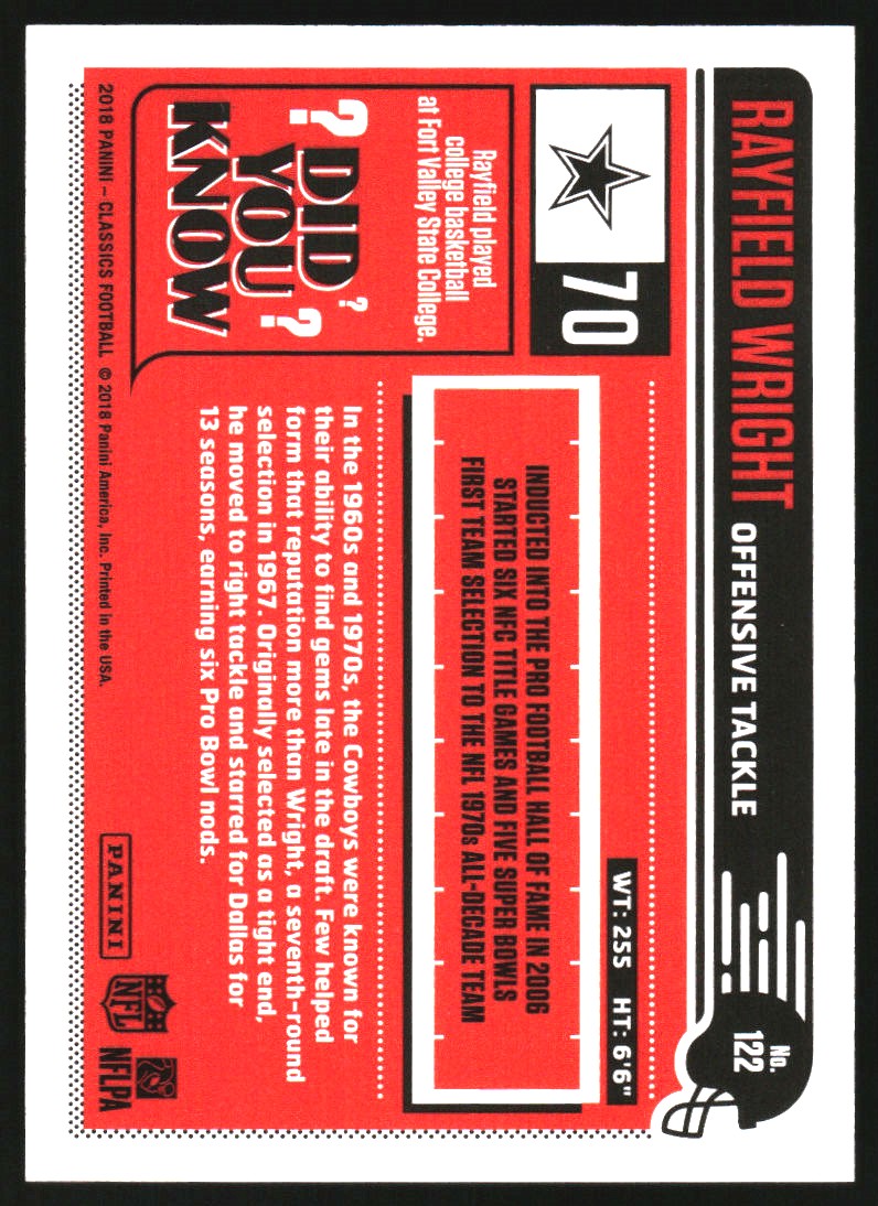 2018 Classics Red Back #122 Rayfield Wright back image