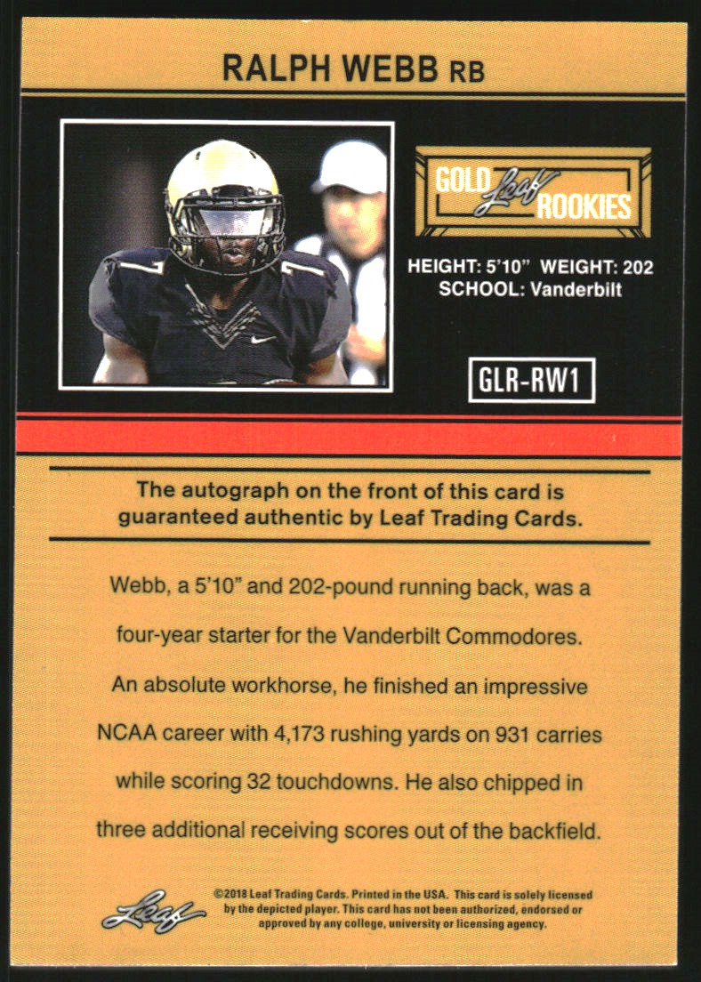 2018 Leaf Ultimate Draft '91 Rookie Autographs #GLRRW1 Ralph Webb