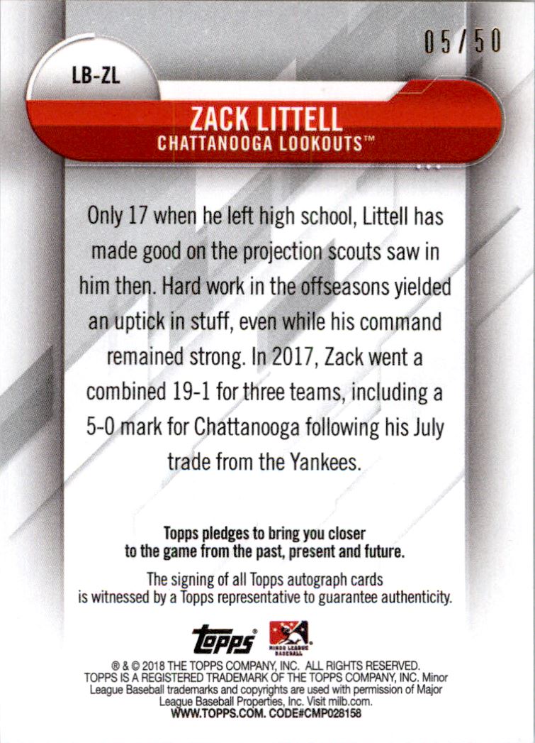 2018 Topps Pro Debut MILB Leaps and Bounds Autographs #LBZL Zack Littell back image