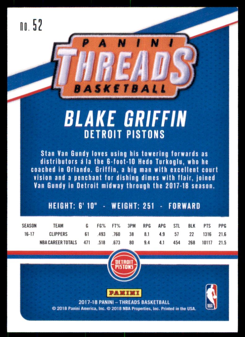 2017-18 Panini Threads Dazzle #52 Blake Griffin back image