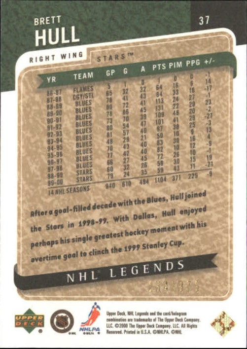 2000-01 Upper Deck Legends Legendary Collection Gold #37 Brett Hull back image