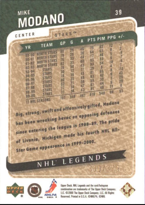2000-01 Upper Deck Legends Legendary Collection Gold #39 Mike Modano back image