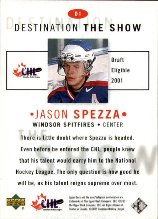 2000-01 UD CHL Prospects Destination the Show #D1 Jason Spezza back image