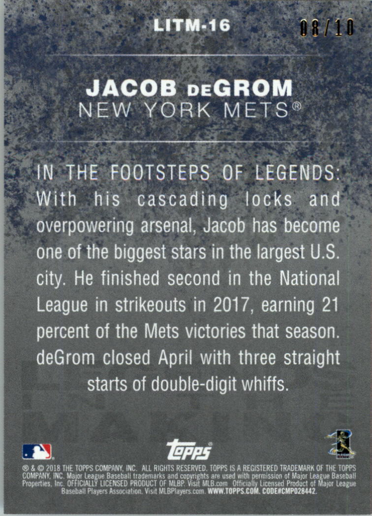 2018 Topps Legends in the Making Series 2 Red #LITM16 Jacob deGrom back image