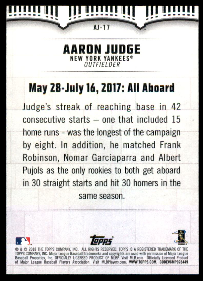 2018 Topps Aaron Judge Highlights Black #AJ17 Aaron Judge on