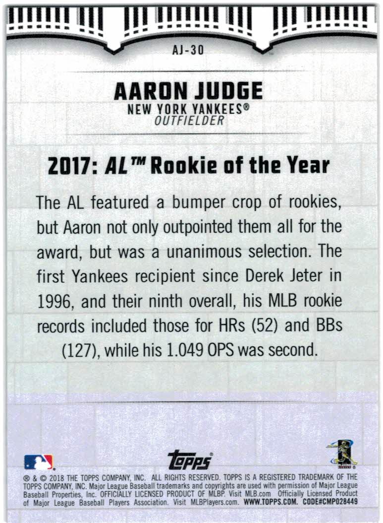 2018 Topps Aaron Judge Highlights Black #AJ-22 - Buy from our Sports Cards  Shop Online