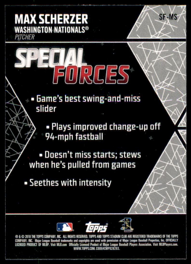 2018 Stadium Club Special Forces Red #SFMS Max Scherzer back image